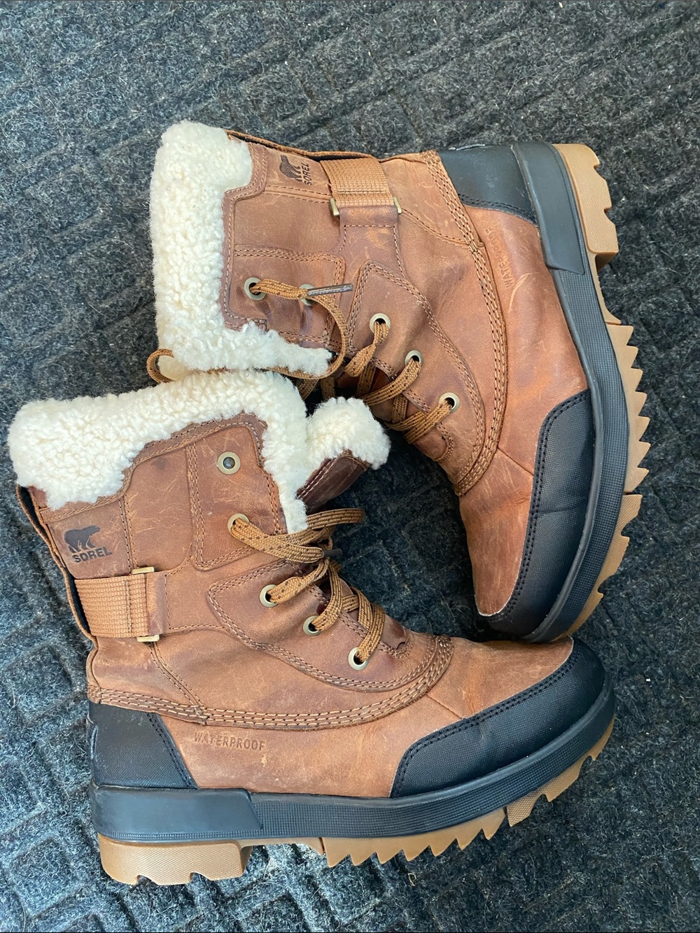 Sorel Brown and Black Waterproof Winter Boots with Sherpa Cuff